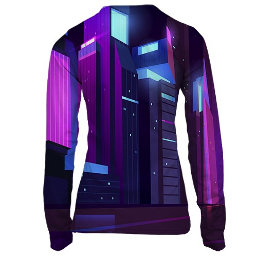 Жіночий 3D лонгслів з нічним неоновим містом (вид ззаду)