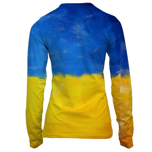 Женский 3D лонгслив акварельный флаг Украины (2) (вид сзади)