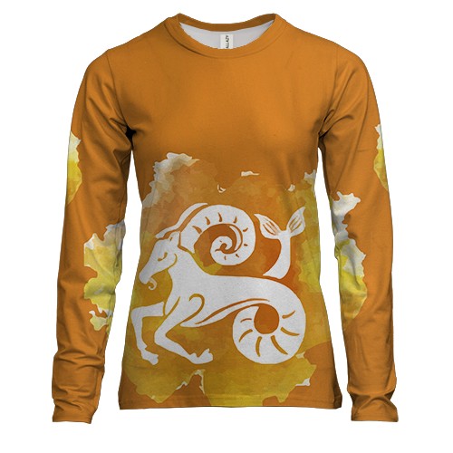 Женский 3D лонгслив с акварельным Козерогом (вид спереди)
