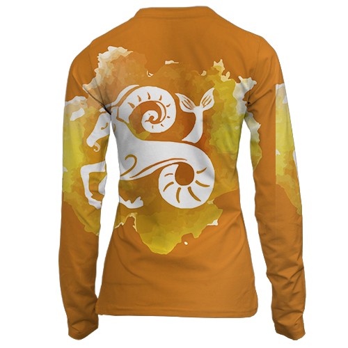 Женский 3D лонгслив с акварельным Козерогом (вид сзади)