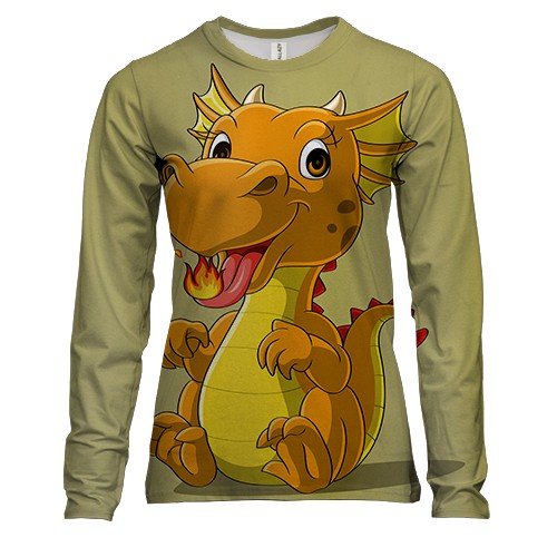 Жіночий 3D лонгслів з веселим драконом (вид спереду)