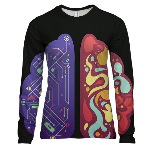 Женский 3D лонгслив с двумя полушариями мозга (вид спереди)