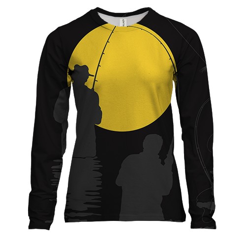 Жіночий 3D лонгслів з нічною рибалкою і місяцем (вид спереду)