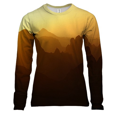 Женский 3D лонгслив Mountains sunset (вид спереди)