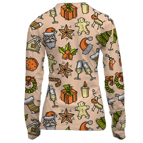 Жіночий 3D лонгслів Новорічний патерн 25 (вид ззаду)