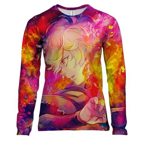 Женский 3D лонгслив Габимару в огне - Адский рай (вид спереди)