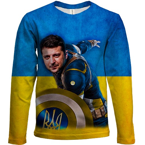 Дитячий 3D лонгслів Зеленський (Marvel Style) (вид спереду)