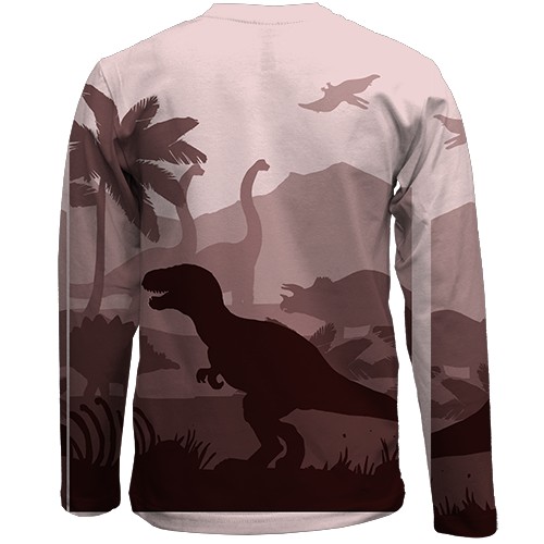 Детский 3D лонгслив с динозаврами в джунглях (вид сзади)