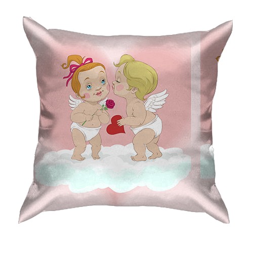 3D подушка с влюбленными купидонами (вид сзади)
