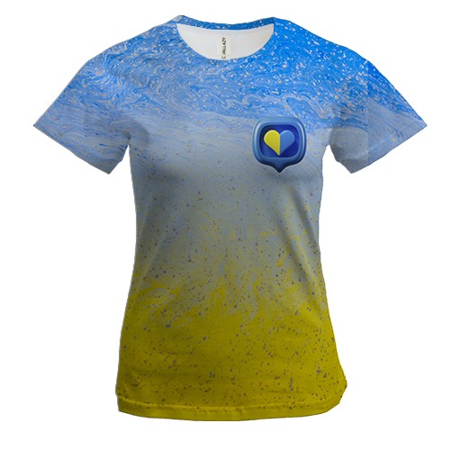 Жіноча 3D футболка "Абстрактні хвилі в кольорах прапора" (вид спереду)