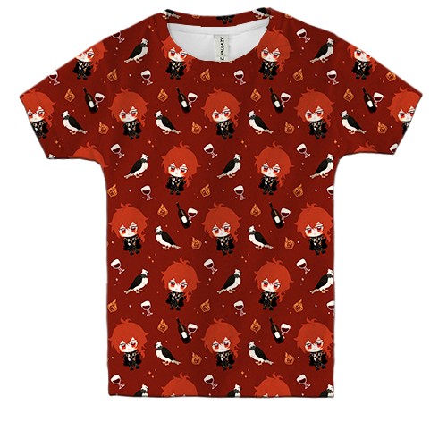 Дитяча 3D футболка Ділюк патерн - Genshin Impact (вид спереду)