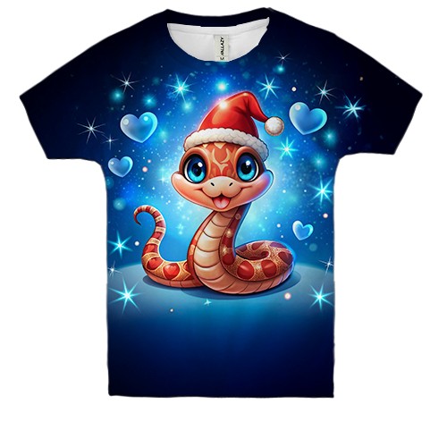 Дитяча 3D футболка з новорічною змією (вид спереду)
