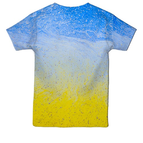 Детская 3D футболка "Абстрактные волны в цветах флага" (вид сзади)