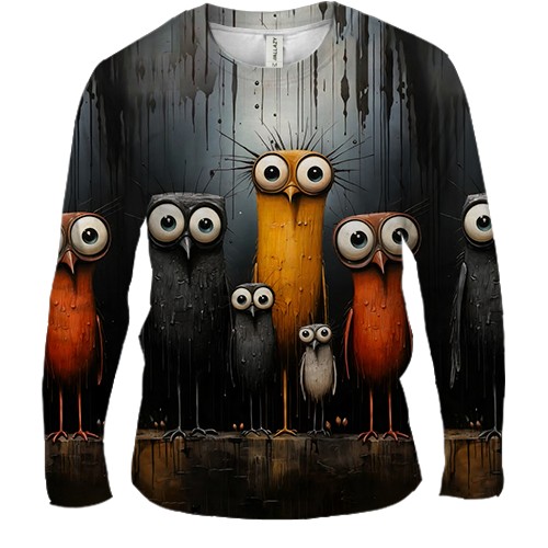 Мужской 3D лонгслив Совы (АРТ) (вид спереди)