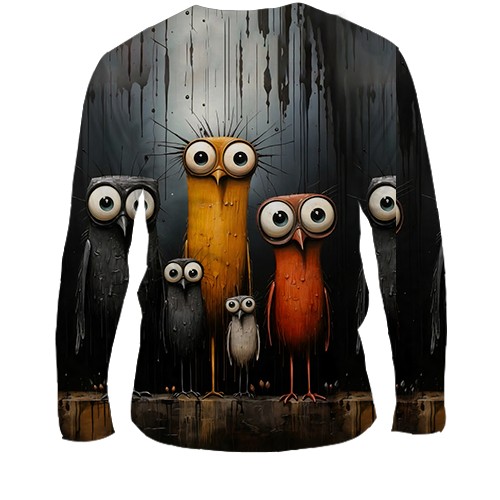 Мужской 3D лонгслив Совы (АРТ) (вид сзади)