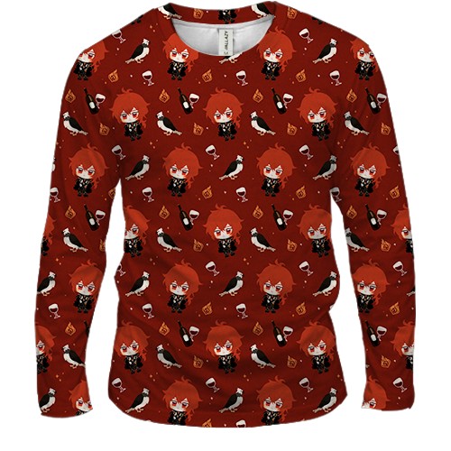 Чоловічий 3D лонгслів Ділюк патерн - Genshin Impact (вид спереду)