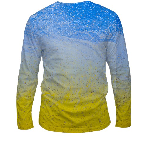 Чоловічий 3D лонгслів "Абстрактні хвилі в кольорах прапора" (вид ззаду)