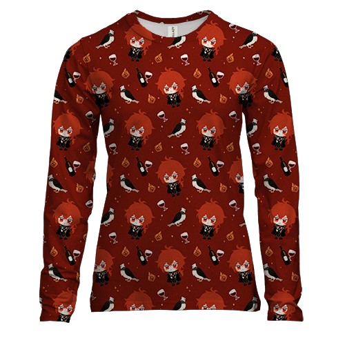 Жіночий 3D лонгслів Ділюк патерн - Genshin Impact (вид спереду)