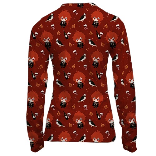 Жіночий 3D лонгслів Ділюк патерн - Genshin Impact (вид ззаду)