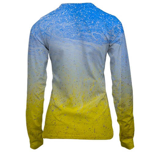 Жіночий 3D лонгслів "Абстрактні хвилі в кольорах прапора" (вид ззаду)