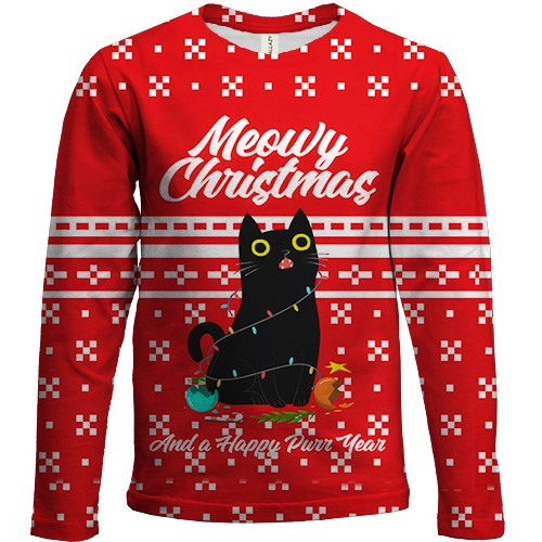 Детский 3D лонгслив Meowy Christmas (вид спереди)
