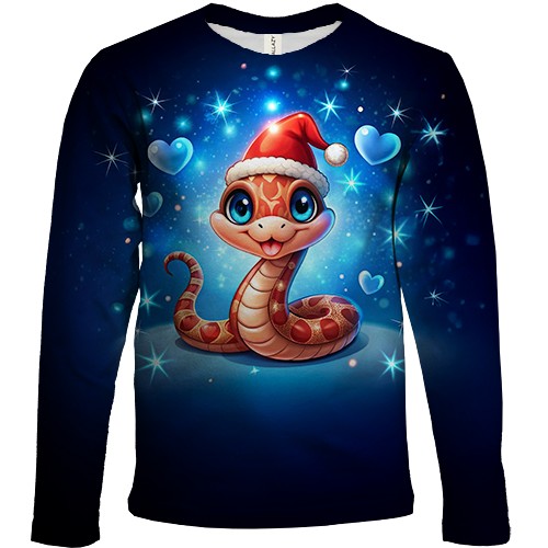 Дитячий 3D лонгслів з новорічною змією (вид спереду)