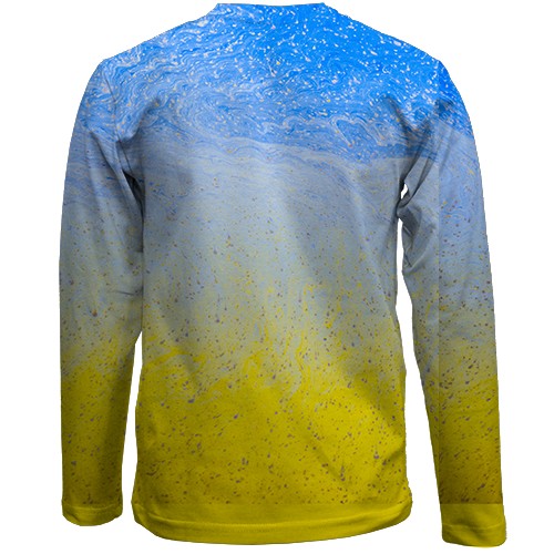 Дитячий 3D лонгслів "Абстрактні хвилі в кольорах прапора" (вид ззаду)