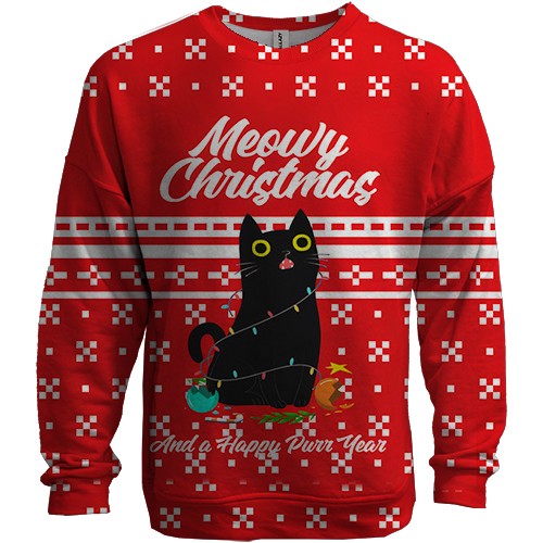 3D світшот Meowy Christmas (вид спереду)