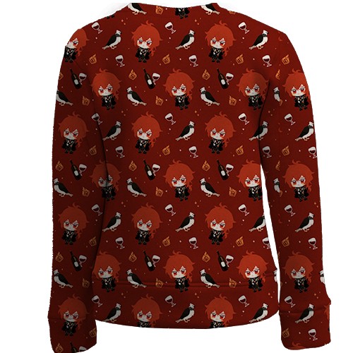 Детский 3D свитшот Дилюк паттерн - Genshin Impact (вид сзади)