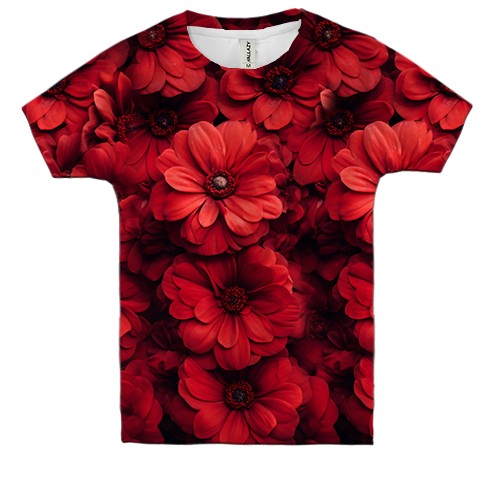 Дитяча 3D футболка з червоними хризантемами (вид спереду)