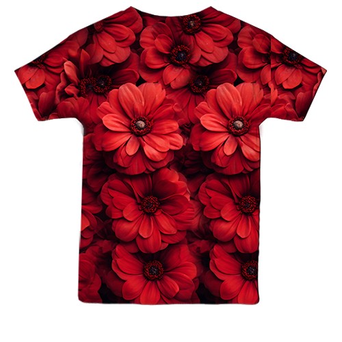Дитяча 3D футболка з червоними хризантемами (вид ззаду)