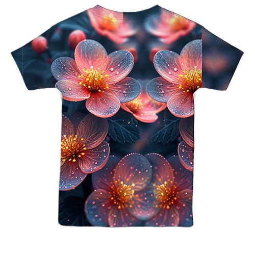 Детская 3D футболка с полупрозрачными арт цветами (вид сзади)