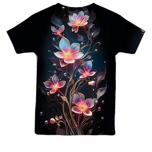 Детская 3D футболка с декоративными арт цветами (вид сзади)