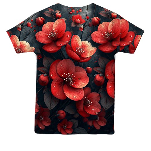 Детская 3D футболка с красными цветами (АРТ) (вид сзади)