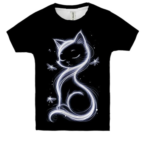 Детская 3D футболка с дымчатой кошкой (вид спереди)