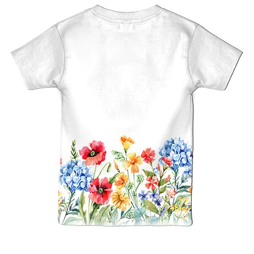 Детская 3D футболка с цветочным орнаментом понизу (вид сзади)