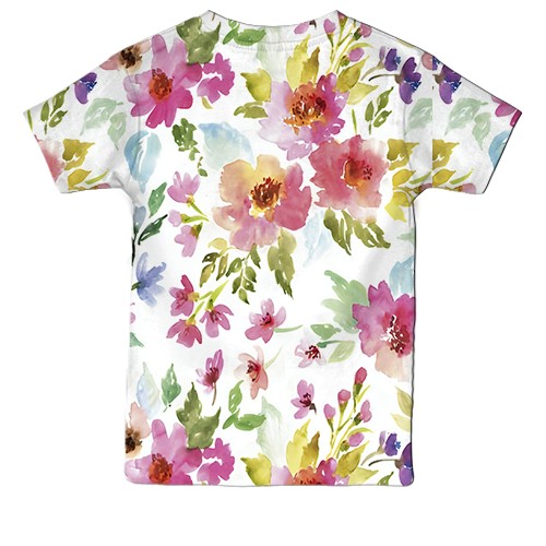 Дитяча 3D футболка з акварельними квітами (вид ззаду)