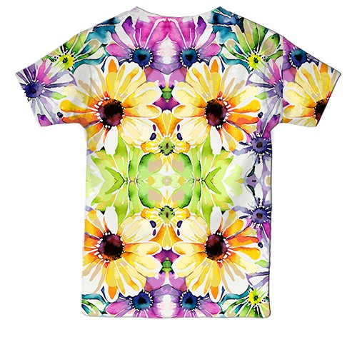 Детская 3D футболка Цветочный калейдоскоп (вид сзади)