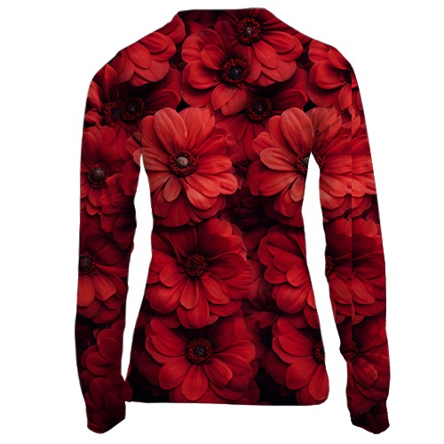 Женский 3D лонгслив с красными хризантемами (вид сзади)
