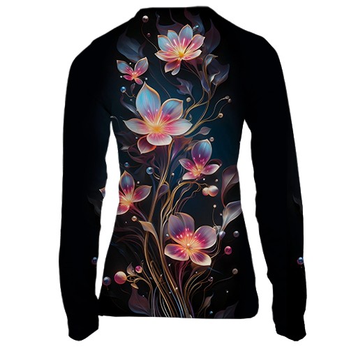 Жіночий 3D лонгслів з декоративними арт-квіти (вид ззаду)