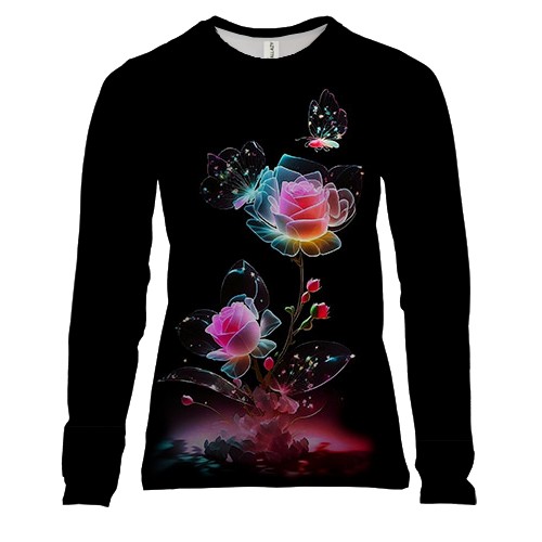 Жіночий 3D лонгслів з казковою трояндою (вид спереду)