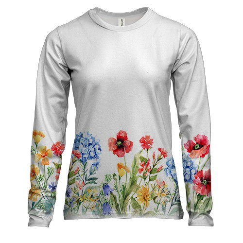 Жіночий 3D лонгслів з квітковим орнаментом знизу (вид спереду)