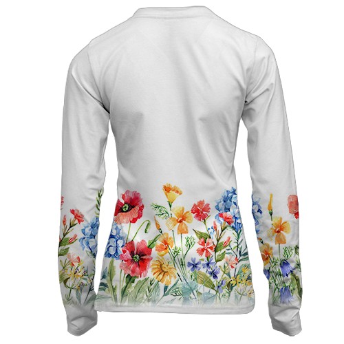 Жіночий 3D лонгслів з квітковим орнаментом знизу (вид ззаду)