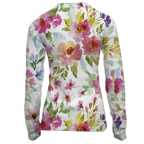 Женский 3D лонгслив с акварельными цветами (вид сзади)