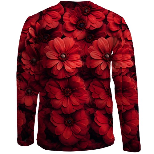 Детский 3D лонгслив с красными хризантемами (вид сзади)