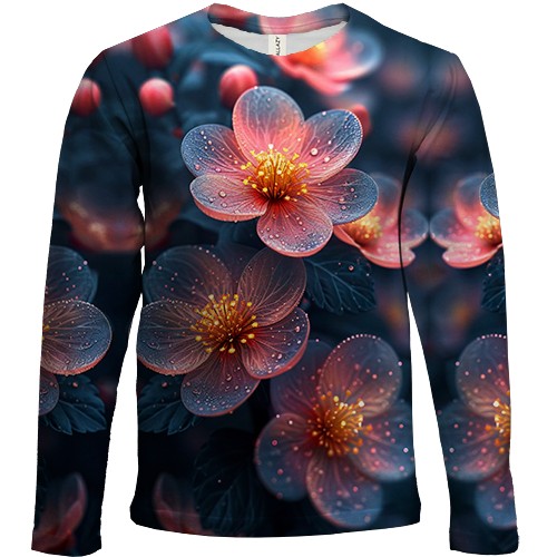 Дитячий 3D лонгслів з напівпрозорими арт-квітами (вид спереду)