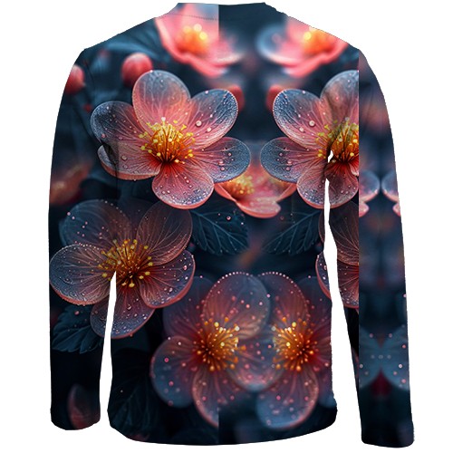 Дитячий 3D лонгслів з напівпрозорими арт-квітами (вид ззаду)