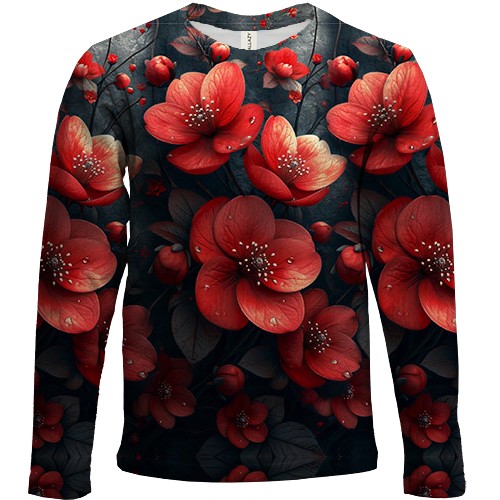 Дитячий 3D лонгслів з червоними квітами (АРТ) (вид спереду)