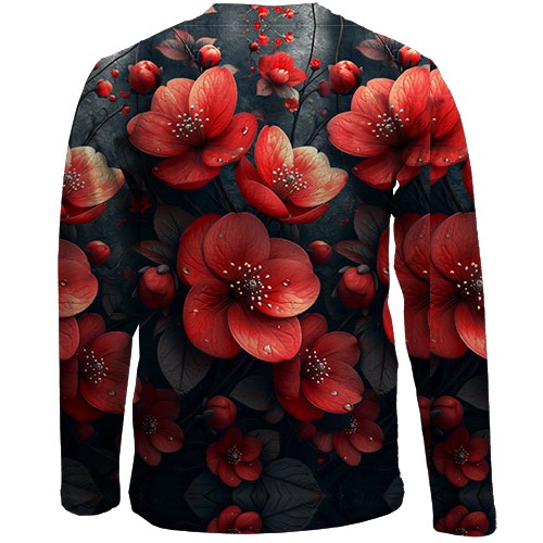 Дитячий 3D лонгслів з червоними квітами (АРТ) (вид ззаду)