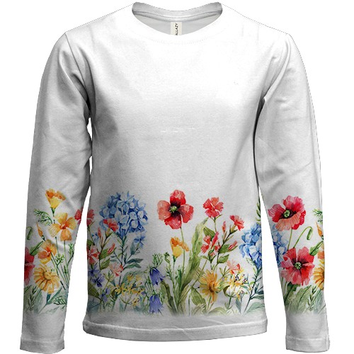 Детский 3D лонгслив с цветочным орнаментом понизу (вид спереди)